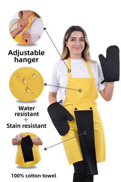 sevilya طقم مريلة مطبخ مكون من 4 قطع مع منشفة تعليق على شكل نجمة (2 قفاز)