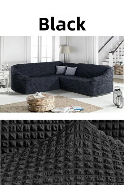 ELHOŞ غطاء أريكة زاوية على شكل حرف L يتسع لـ 7 أشخاص - تنورة ملفوفة مرنة بطول...