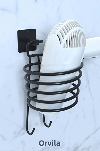 Orvila Black Hair Dryer and Blow Dryer - With Hook and Adhesive Hanger