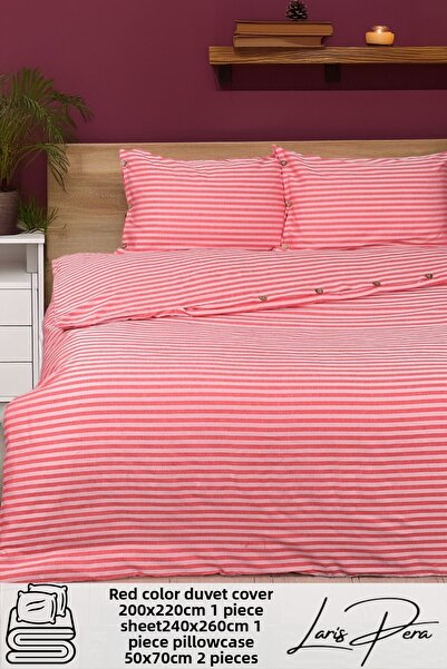 Larispera Set de husă de pilota dublă din satin de bumbac cu dungi King Size Set de husă de pilota cu butoane vopsite în fire