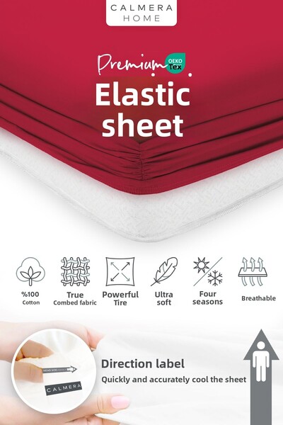 Calmera ملاءة مطاطية ممشطة من القطن 100% - مفردة | شخصية مزدوجة | بيتال كينج سايز - أحمر