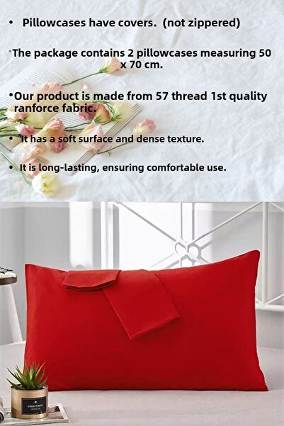 LilaMOON Ranforce Fabric Red Cotton Pillow Case - 2 PCS