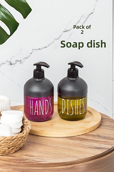 Porsima C-527 Cool Liquid Soap Dispenser Set of 2 - Anthracite Glass 425 mL - Kitchen and Bathroom Countertop Cleaning Set