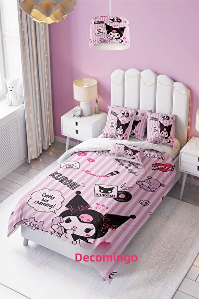 dekomingo طقم غطاء لحاف كبير مخطط بنمط كورومي (بدون ملاءات) - غطاء وسادة 155x...