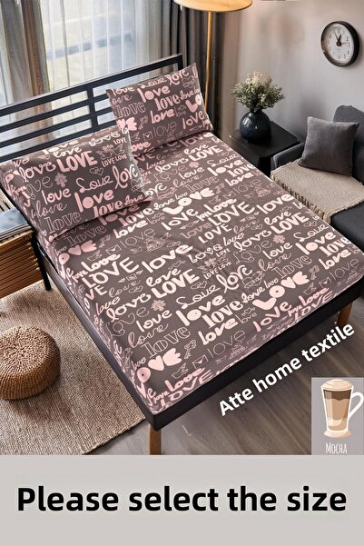 LATTE TEKSTİL Mocha Love Patterned - Cotton Ranforce Fabric Sheet Set (Single/Pair/King Size)