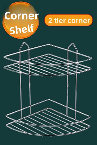 Badem10 Oval Corner Rack Small Bathroom Chrome 2-Layer Shampoo Pouch Soap Shower Material Aesthetic Corner Shelf Storage