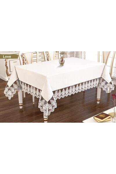 Sivalde مفرش طاولة طعام من قماش سيفجي قماش كريمي مطرز بالدانتيل مفصل ومطرز با...