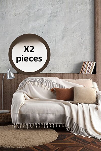 Lux Touch Bergama Ecru غطاء أريكة من قطعتين مقاس 180 × 200 سم غطاء أريكة بذراعين من القطن