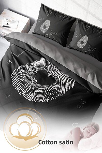 PerlaSera Design personalizat 3D - Set de lenjerie de pat din satin de bumbac dublu, Love Sign Romantic