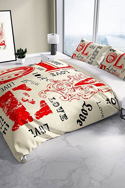 PerlaSera Set cuvertură de pilota dublă din satin de bumbac Love 3d