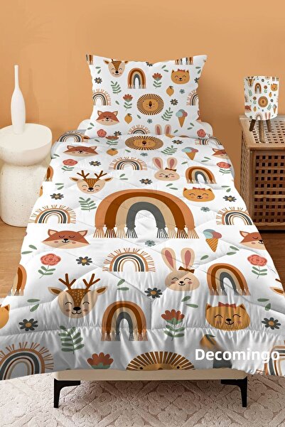 dekomingo Rainbow And Animals Patterned QUILTED KIDS QUILT AND PILLOW CASE