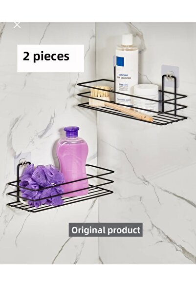 LeesHome Black Matte - 2-Piece Strong Magic Adhesive Hanger Bathroom Shelf