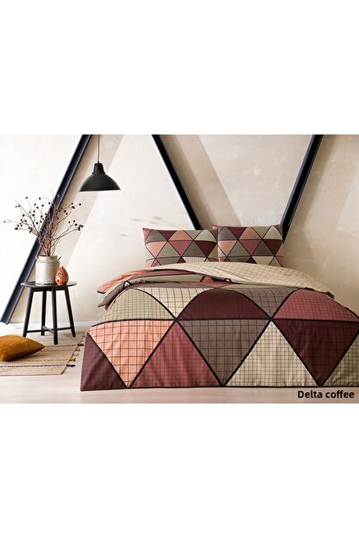 Taç Σετ μονόπλευρο παπλωματοθήκη από 100% βαμβάκι Delta Brown - Γεωμετρικό τρ...