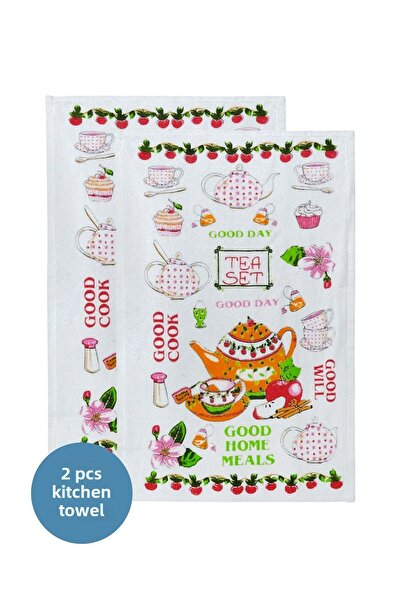 sevilya Συσκευασία 2 τυπωμένων λευκών πετσετών κουζίνας