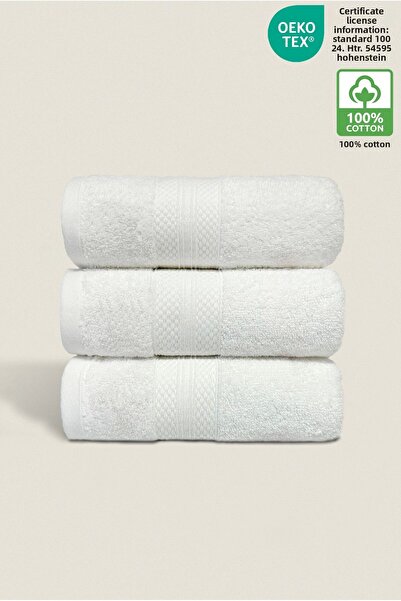 Ellaline 3-Piece Towel Set 100% Cotton Certified Diamond Pattern Border White Hand / Face Towel Set 50X80Cm