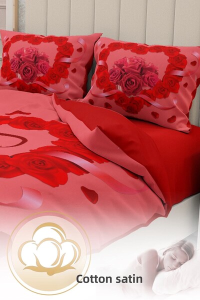 MonoHome King Size Double Duvet Cover Set for Valentine's Day - 100% Cotton Satin, 3D Forever 220X240Cm