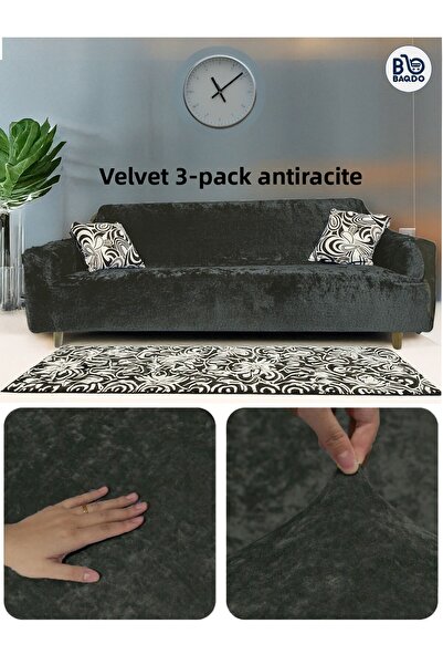 BAQDO Husă de canapea din catifea elastică și elastică - 3 locuri/3 persoane,...