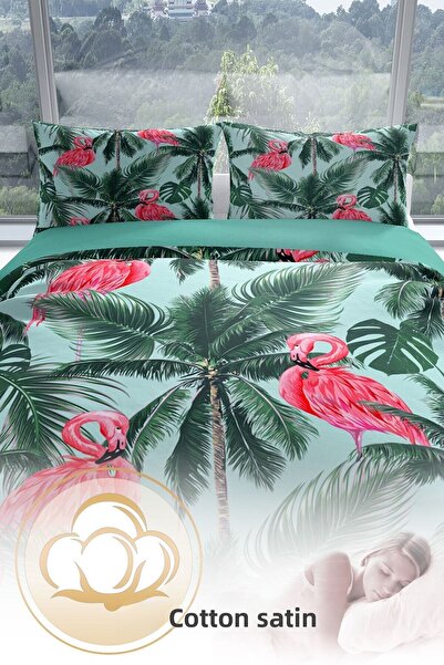 PerlaSera Flamingo II 3d Cotton Satin Double Duvet Cover Set