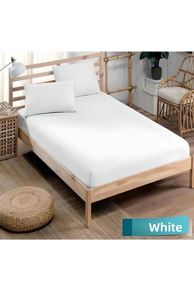 INTER Z Cotton Ranforce Fabric Elastic Fitted Pillow Sheet Set (King Size) White