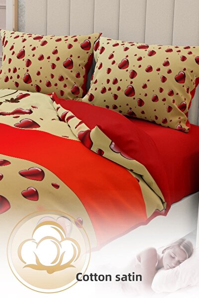 MonoHome King Size Valentine's Day Double Duvet Cover Set 100% Cotton Satin My Love Coffee 220X240Cm