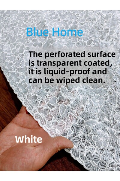 Blue Home Față de masă de bucătărie cu aspect rotund din dantelă din PVC, rezistentă la lichide, ștergabilă / Dimensiune: 150 cm