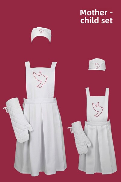 samiden طقم مريلة مطبخ للأم والطفل، باندانا وقفازات فرن، منتج مرخص من Trt