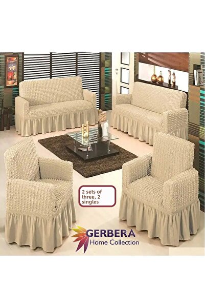 Gerbera Home Collection 3 3 1 1 قشرة شجرة الجاكار - طقم غطاء أريكة ومقعد مرن