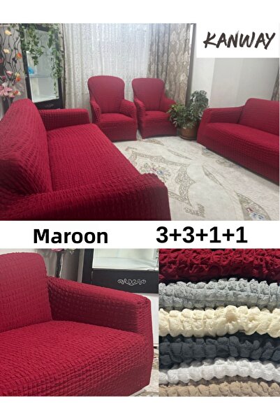 kanway Set de canapea înfășurată elastic elastic elastic 3+3+1+1 - fără fustă lungă