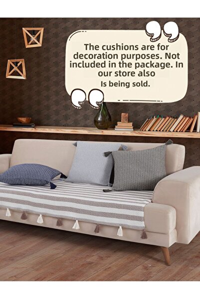 Lux Touch Liva Pompom Coffee Seat Cover - 2 Pieces 115X200 cm Tufted Sofa Divan Sofa Bed Armchair