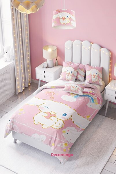 dekomingo طقم غطاء لحاف لغرفة الأطفال والرضع باللون الوردي سينامارول (بدون مل...