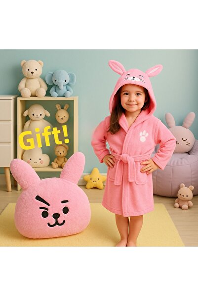 VELROBE 100% Cotton Rabbit Ears Children's Bathrobe with Plush Pillow Gift