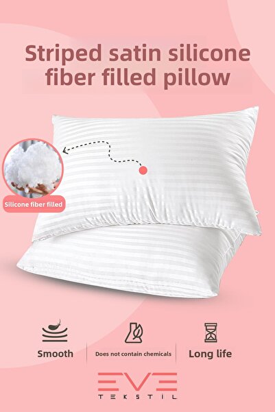 Eve Tekstil 900 gr Υψηλή Γέμιση 2 Τεμάχια Ριγέ Σατέν με φερμουάρ Αντιαλλεργικό Πλενόμενο Μαξιλάρι Nano Fiber