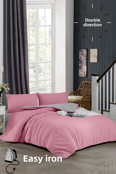 ÇARŞAF DÜNYASI طقم غطاء لحاف مفرد من Easy Iron-120x200 (شرشف مطاطي رمادي + غط...
