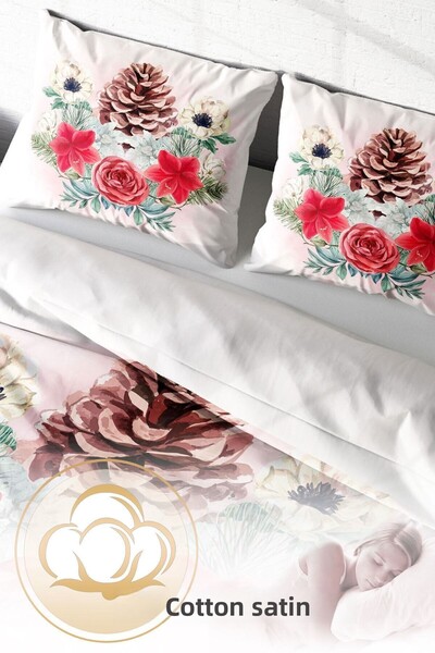 PerlaSera Τρισδιάστατο Προσαρμοσμένο Σχέδιο - Σετ Παπλωματοθήκη Διπλό, Συντονισμένο Βαμβακερό Σατέν Κώνο