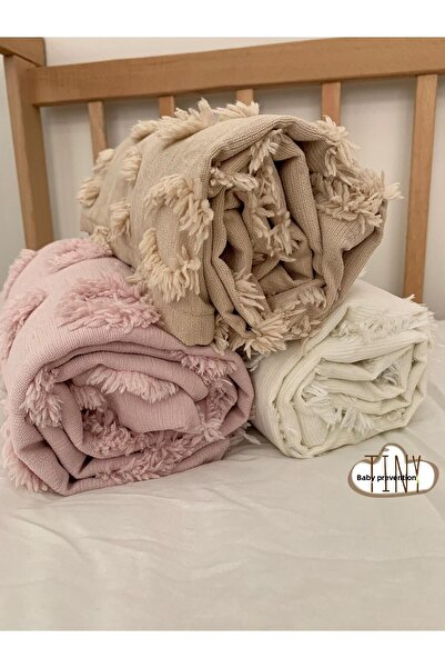 Tinybabyconcept 100% Chenille Pique Pompom Special Design Fabric Baby Swaddle Blanket 100x100 Cm