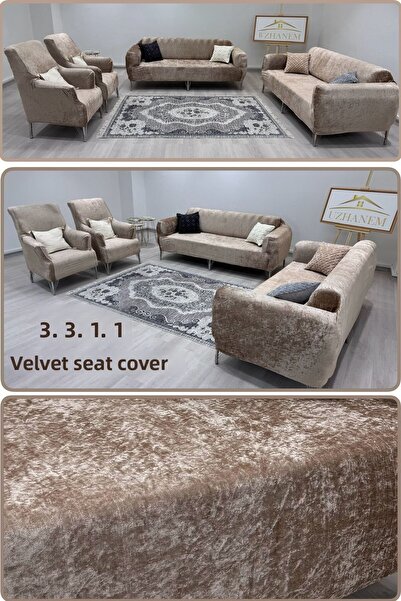 uzhanem غطاء مقعد مخملي طقم غطاء مقعد 3.3.1.1 غطاء أريكة مقاوم للبقع