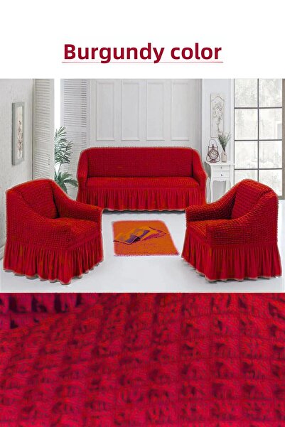 kanway Set de canapea 3+1+1 cu fustă șifonată - Husă de canapea elastică și l...