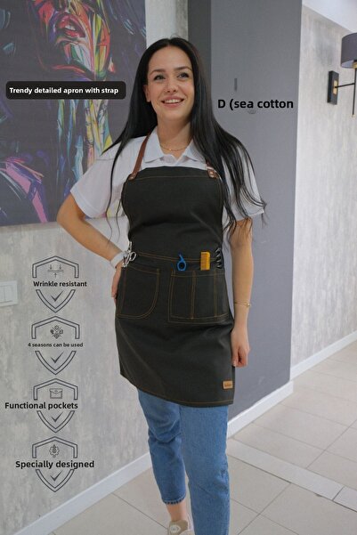 denizlicotton تفاصيل Trendleather - مريلة جلدية مع حزام، مناسبة لاستخدام أماكن العمل