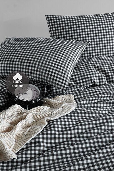 Simple Deco Black Mini Square King Size 100% Cotton Duvet Cover Set