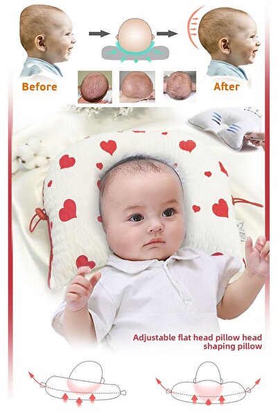 HALZEY وسادة رأس مسطحة ووسادة أطفال 100% قطن، مضادة للبكتيريا، مضادة للعرق، نمط قلب أحمر