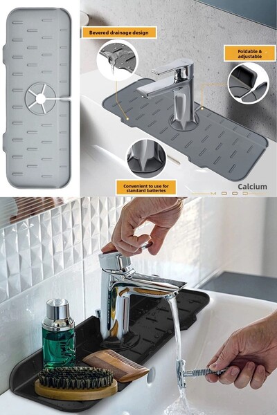 QNİAY Practical Faucet Sink Mat Gray Water Holder Faucet Mat Protective Dish Sponge Mat For Kitchen Bathroom