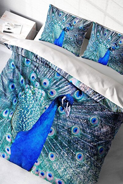 PerlaSera Design personalizat 3D - Set de lenjerie de pat dublu din satin de bumbac, Pauw