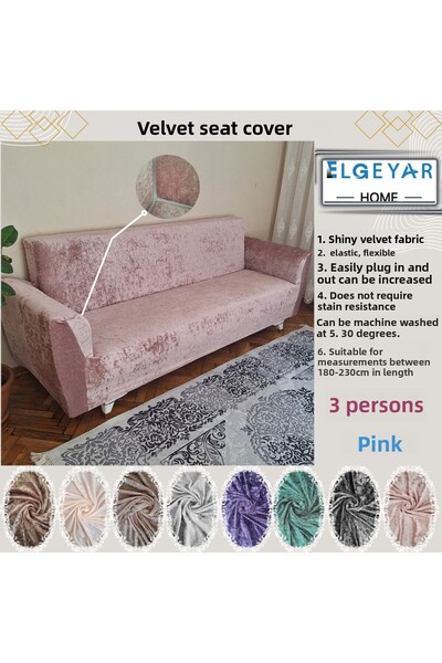 elgeyar Velvet Sofa Set for 3 People - Sofa, Sofa Mat and Sofa Lock