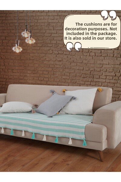 Lux Touch Husa de canapea Liva Mint cu pompon - 115 x 200 cm Canapea Duvan, fotoliu canapea extensibila si sal smoc