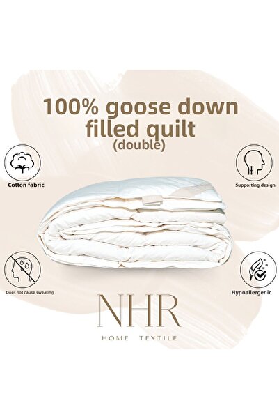 NHR HOME لحاف مملوء بريش الديك الرومي 100%، 90% ريش، موازن للحرارة، لحاف مزدو...