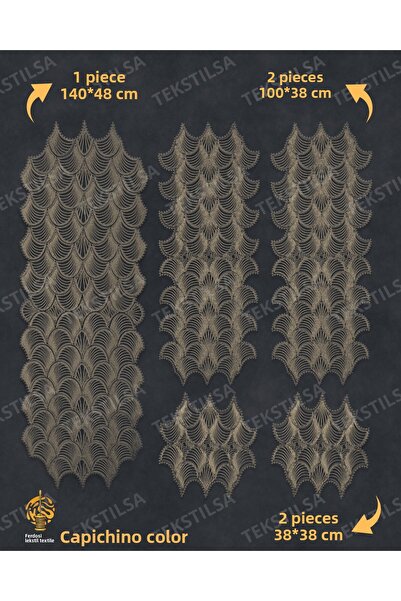 Tekstilsa New Luxury Runner - طقم مفرش طاولة القهوة لغرفة المعيشة، إبريق مهر فرنسي، كابتشينو 5 قطع