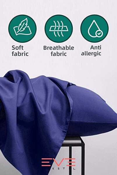 Eve Tekstil 2Pcs Ranforce Plain Cotton Antibacterial Washable Luxury Pillowcases 50X70Cm