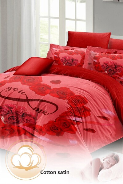 MonoHome King Size Valentine's Day Double Duvet Cover Set 100% Cotton Satin You&Me 220X240Cm