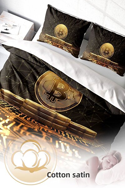 MonoHome 100% Cotton Satin Double Duvet Cover Set with Fitted Sheets Bitcoin-2