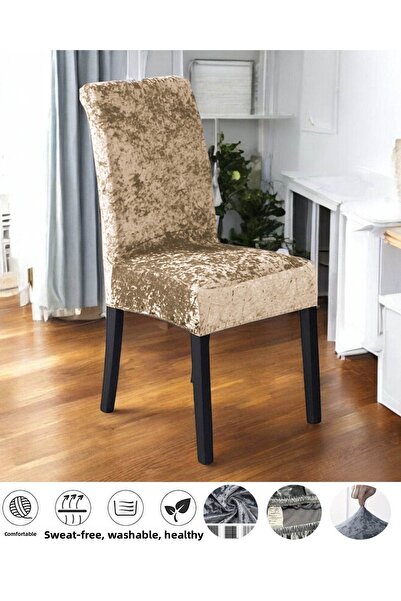 Faiend غطاء كرسي مخملي من الليكرا عالي الجودة بلون القهوة الحليبية - غطاء كرسي المطبخ وحماية كرسي واحد